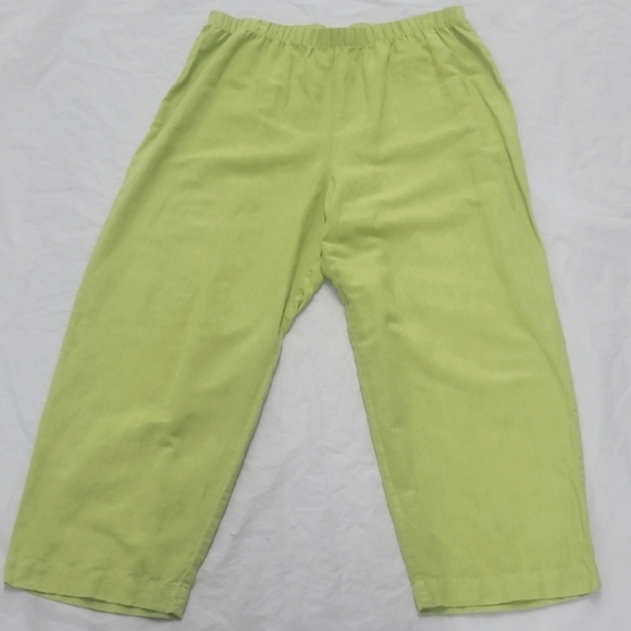 Lime Green Capri Pants Cropped Linen Cotton Blend Vintage Breathable Lightweight - Picture 1 of 8